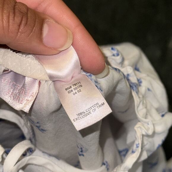 Y2K Victoria’s Secret Slip Dress Women's M White Blue Floral Cotton Bell Sleeve - Picture 5 of 9